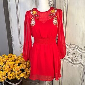 ASOS NWT Sheer Elegant Red Floral Embroidered Dress